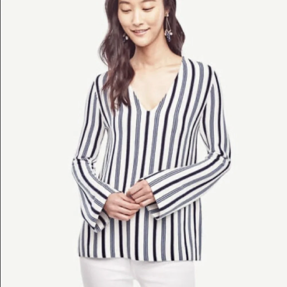 Ann Taylor Silk Blend Striped Wide Sleeve Knit Sweater Top